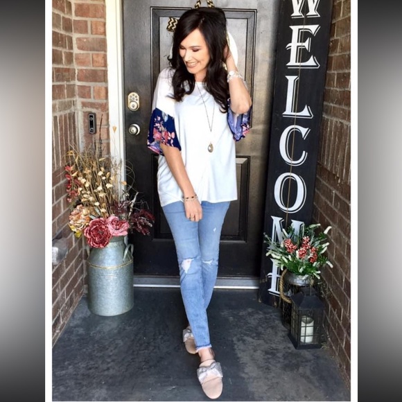 Promesa white floral flutter sleeve relaxed top S - Picture 3 of 7